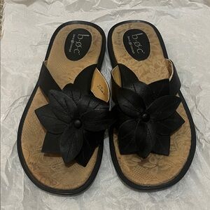 b.o.c. Black Floral Leather Slide Sandals